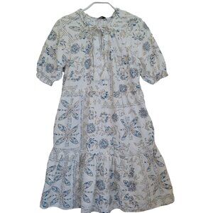 Sonoma Dress Blue White Boho Baby Doll Tassel Tie Buffet Style Womens XS‎